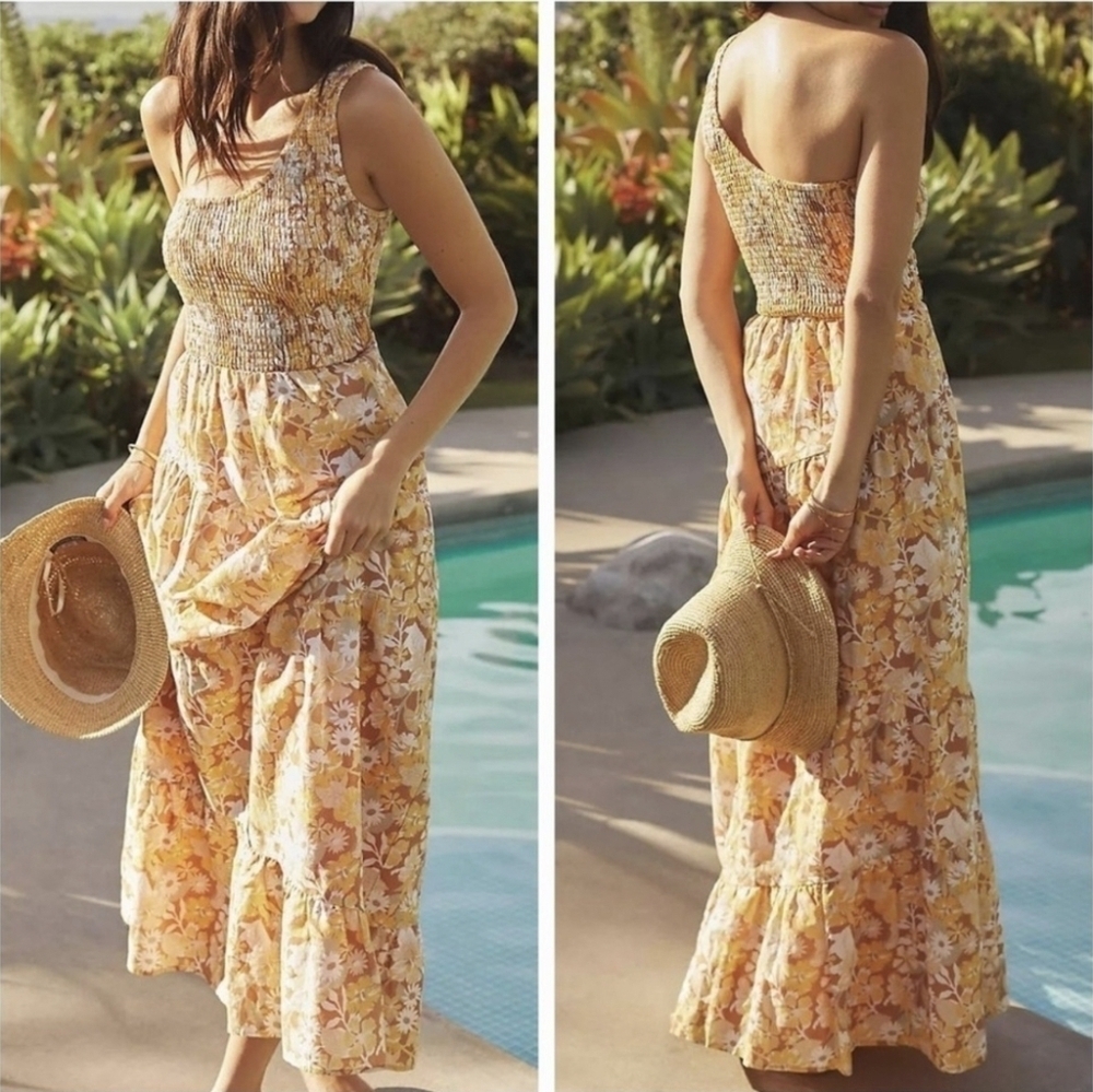 Anthropologie Charlie Holiday Linen Blend Floral Pamela Maxi Dress Sz 6 Boho